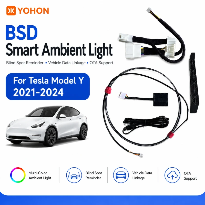 YOHON Smart Ambiente-Lichtleiste für Tesla Model Y 3 2021-2026 Totwinkel-Warnung Geschwindigkeitsalarm RGB LED-Streifen Innenraum-Zubehör