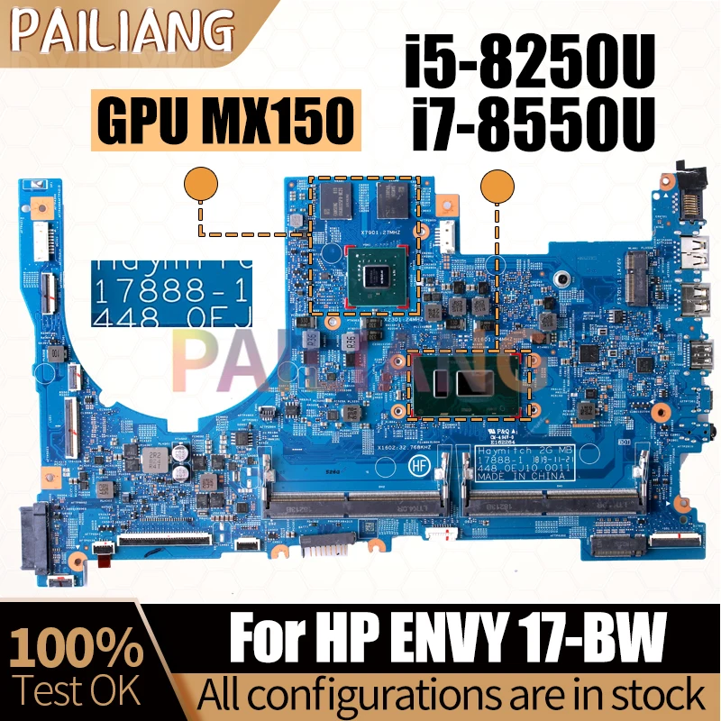 For HP ENVY 17-BW Notebook Mainboard Laptop 17888-1 i5-8250U i7-8550U MX150 L20712-601 Motherboard Full Tested