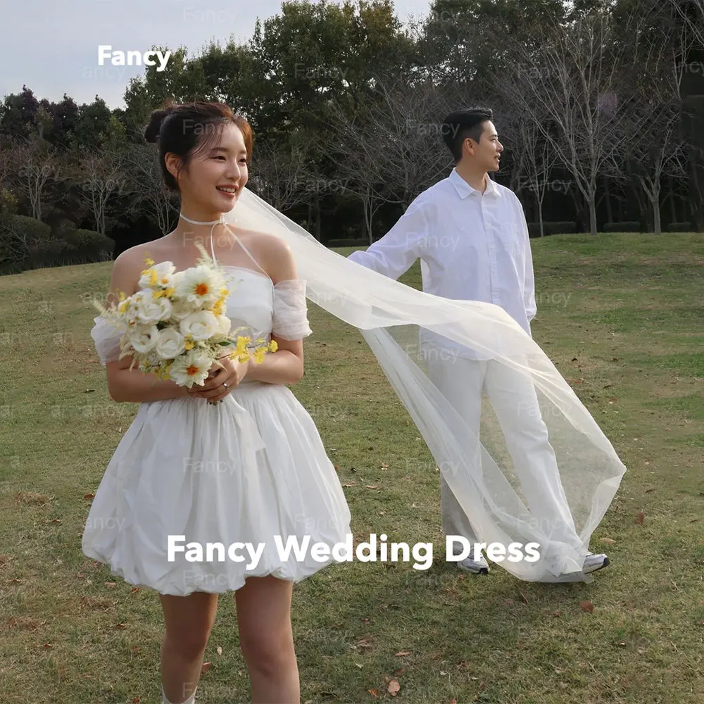 Fancy Off the Shoulder A-line Short Wedding Party Dresses Korea Photo Shoot Dresses Customized Corset Bridal Gown Above Knee
