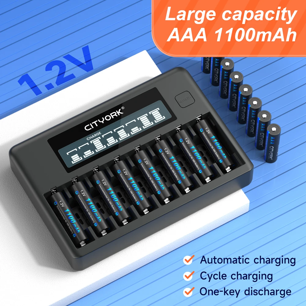 1100mAh AAA Rechargeable Battery 1.2V Ni-MH AAA Battery Rechargeable Batteries aaa Battey with 8-Slot LCD Quick Charger