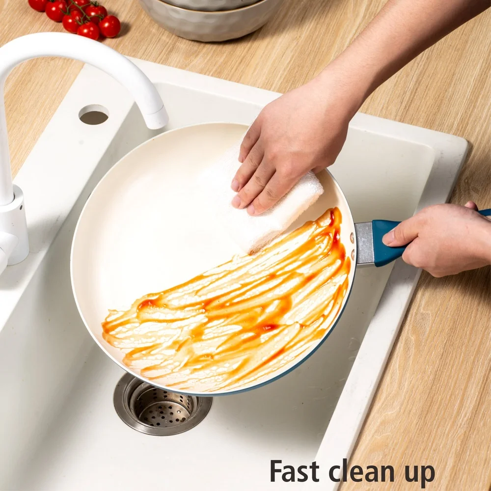 مقلاة ألومنيوم سيراميك غير لاصقة مقاس 12 بوصة سهلة التنظيف وآمنة للاستخدام في غسالة الأطباق ومقبض سريع حتى تسخين مواقد أساسيات الطبخ #4