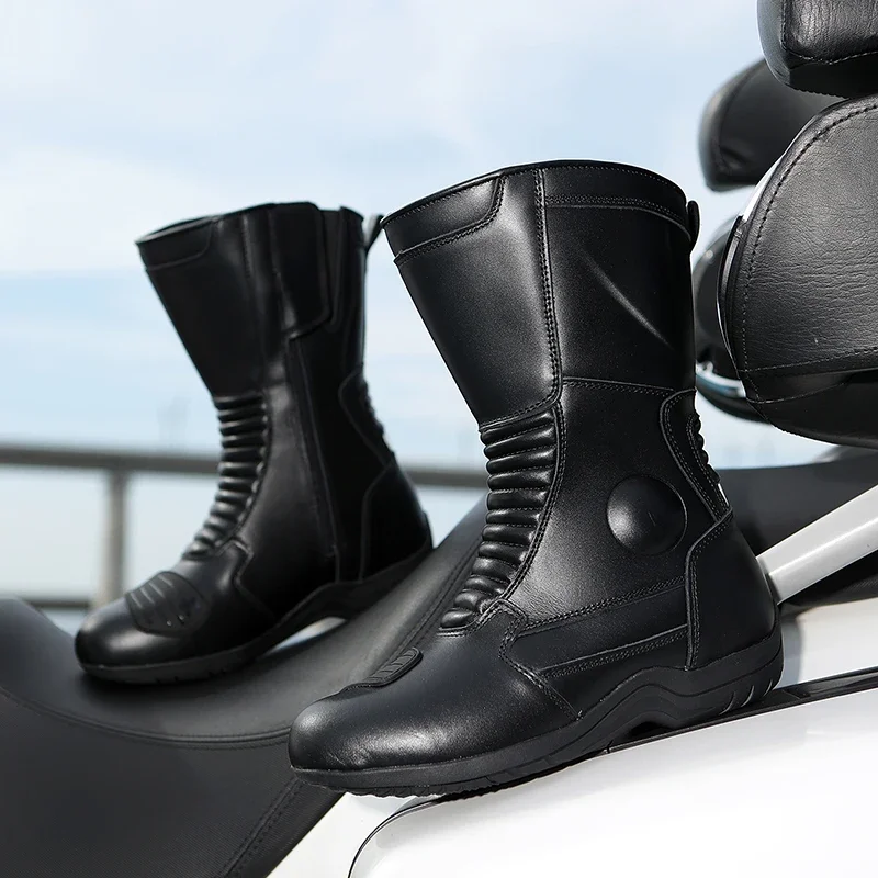 Waterproof Tall Motorcycle Touring Boot Motorcycle Boots Men Classic Motocross Boots with Reinforced Heel Toe Counter Botas Moto