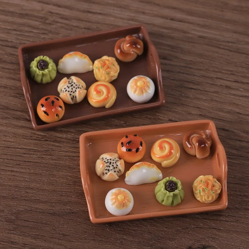 10pcs Mini Bread Dumpling Steamed Bun Bread Roll Breakfast Models DIY Resin Accessories Miniature Food Decoration Craft Ornament