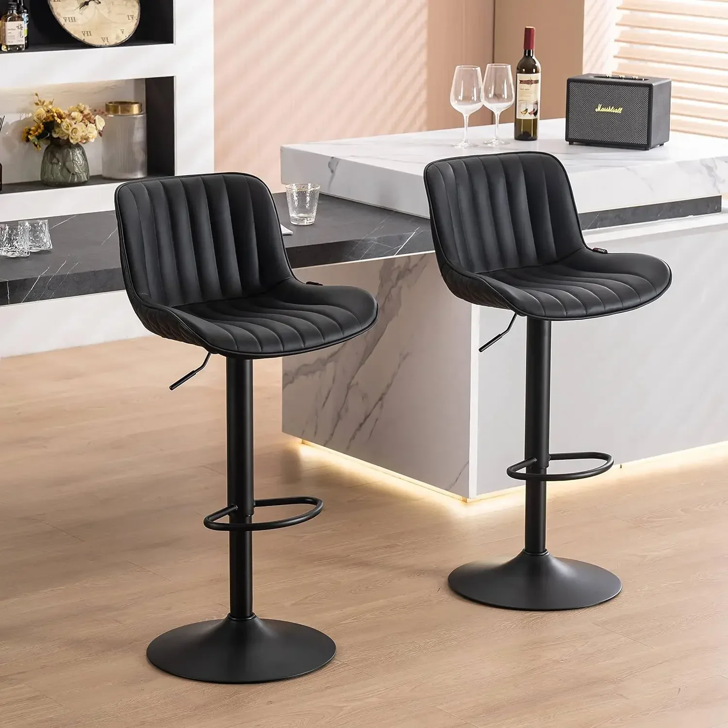 Black upholstered bar stools counter height modern adjustable rotating bar chairs