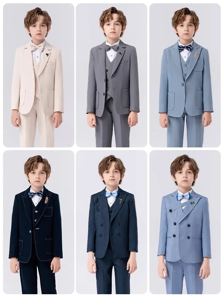 Children Luxurious 4Pieces/Set Jacket Vest Pants Bowtie Party Dress Kids Graduation Photograph Suit Boys Performance Costume