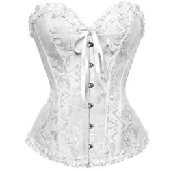 Women's Lace Up Overbust Corselet Corsets and Bustiers Plus Size Zip Floral Bustier Corset Lingerie Tops Brocade Corset