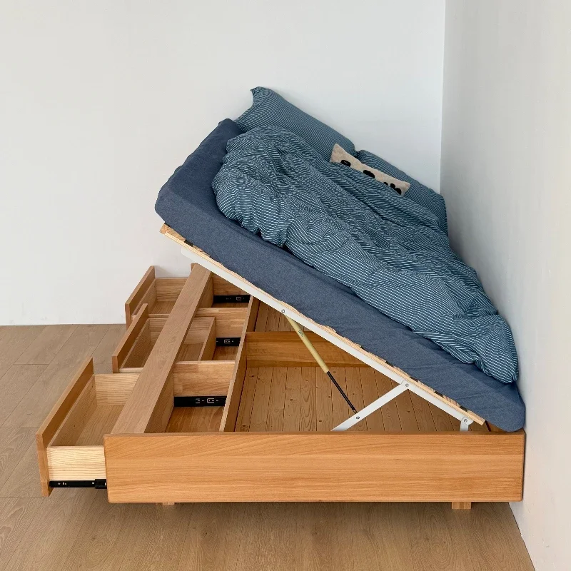 

Beech Nordic all solid wood tatami bed 1.5m 1.2 second lying side open air pressure drawer suspended storage high box bed