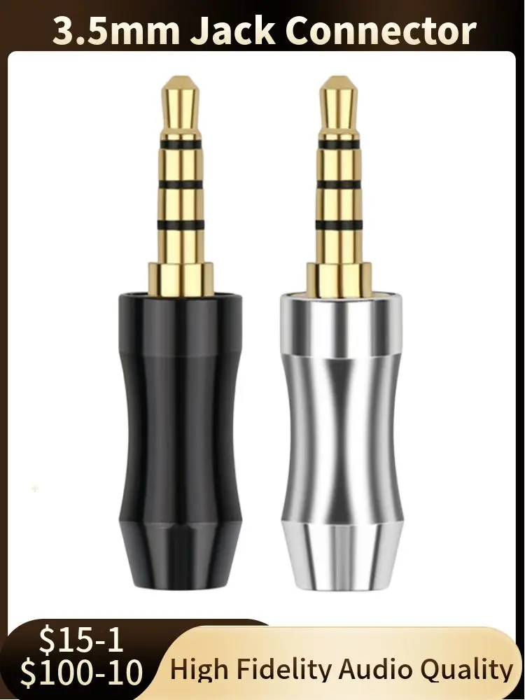 HiFi 3,5 mm Klinkenstecker 4-poliger Audiostecker Unterhaltungselektronik Stecker Lautsprecherklemme zum Löten Kopfhörerkabel Schwarz Silber – Detail 8