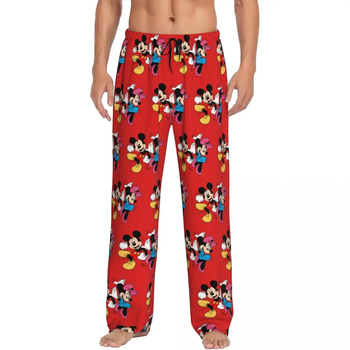 Pantalones de pijama personalizados para hombre, Mickey Mouse, Minnie, estampado de dibujos animados de Disney, ropa de dormir con bolsillos