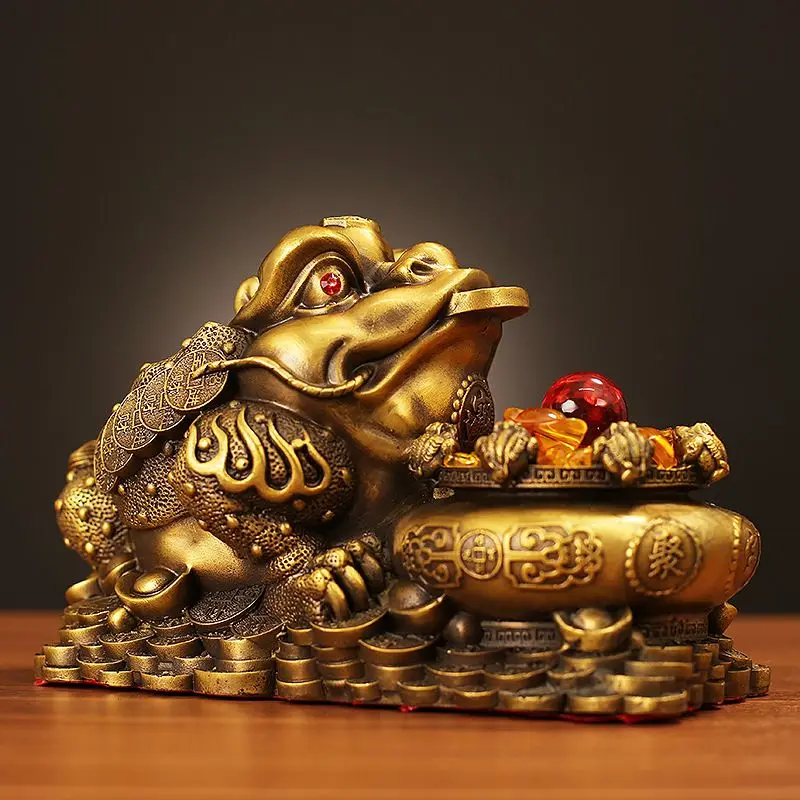 Pure Copper Treasure Pot Golden Toad Ornaments Zhaocai Three Legged Toad Store Living Room Office Decor Opening Gift