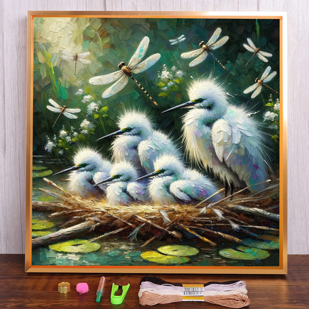 

Baby Bird Printed Water-Soluble Canvas Cross-Stitch Full Kit Embroidery Sewing Craft Needlework Handmade Mulina Counted Stamped