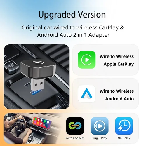 Imagen 2 del producto Trolinktek Mini 2 en 1 Adaptador inalámbrico Carplay Android para teléfono Apple Android Conexión Bluetooth universal OTA