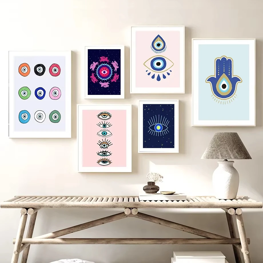 AA Abstract Evil Eye Turkish Hamsa Minimal Wall Art Canvas PostersPainting And Prints Boho Wall Pictures For Living Room Decor