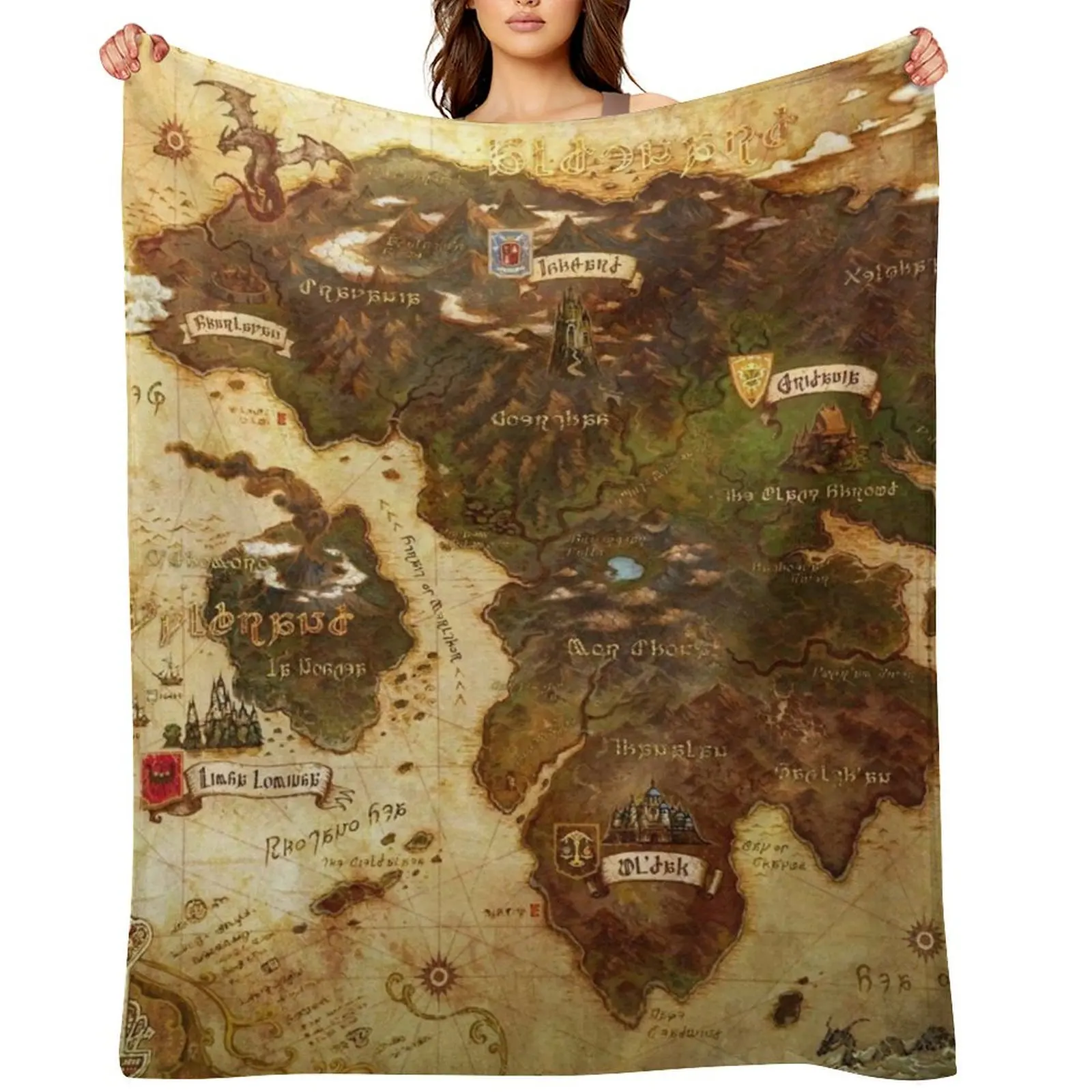 Eorzea FFXIV Map Throw Blanket Custom Soft Big Decorative Sofas for sofa Fashion Sofas Single Blankets