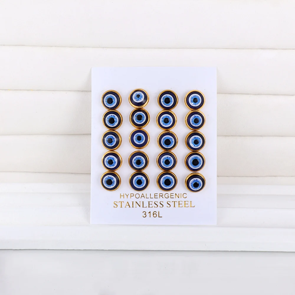 LUXUSTEEL Wholesale 10Pairs 4MM Mini Blue Evil Eyes Stud Earrings for Women Men 316L Stainless Steel Enamel Round Turkish Eye