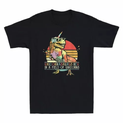 In Unicorns Of Be A Men's Unicornasaurus  Rex T-Shirt Vintage Retro Field BlackUnisex T-shirts for Men Women Summer Tees Cotton