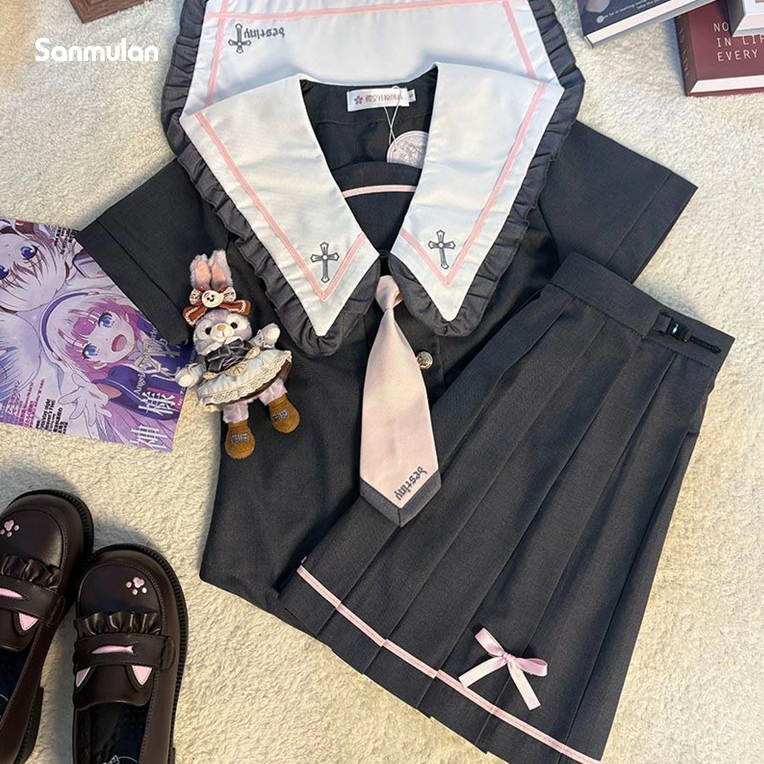 2026年夏-本格セーラー服-スリムグレー-キュートjk制服セット-女子学生風-長袖・半袖