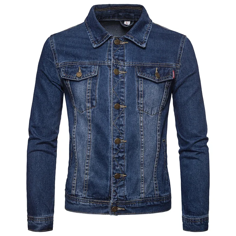 2024 Spring Men Solid Lapel Denim Jackets Fashion Motorcycle Jeans Hommes Slim Fit Cotton Casual Black Blue Coats