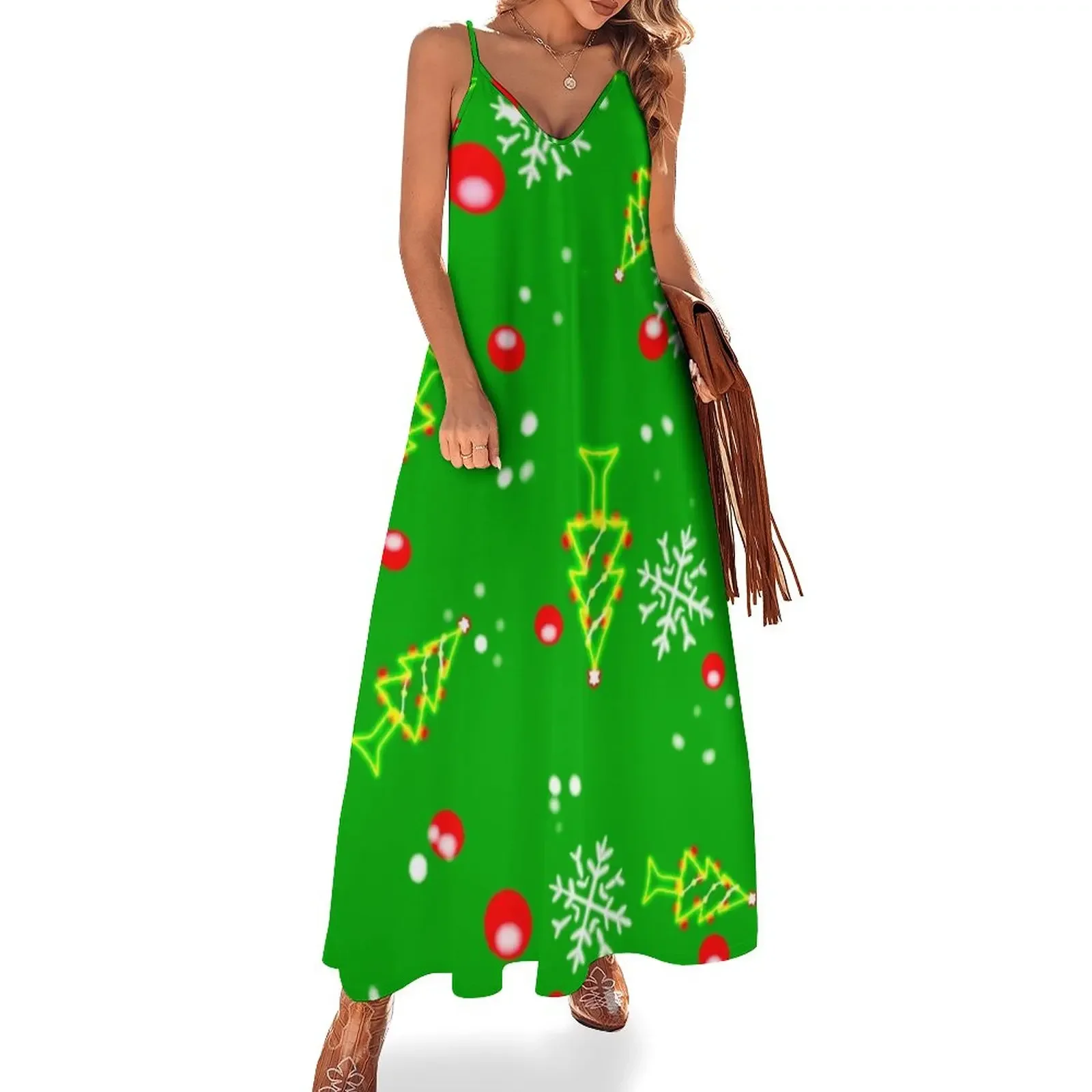 

Christmas green theme 1 Sleeveless Dress Women's evening dress summer dress women 2024 Women's skirt women