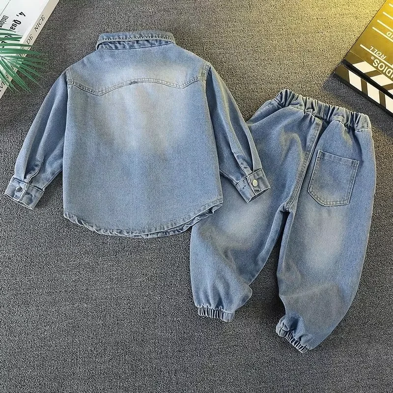 

Boys' Denim Shirt And Pants Set Casual Spring Autumn Outfit 2-Piece Children's Clothing Set for Kids 90-150CM