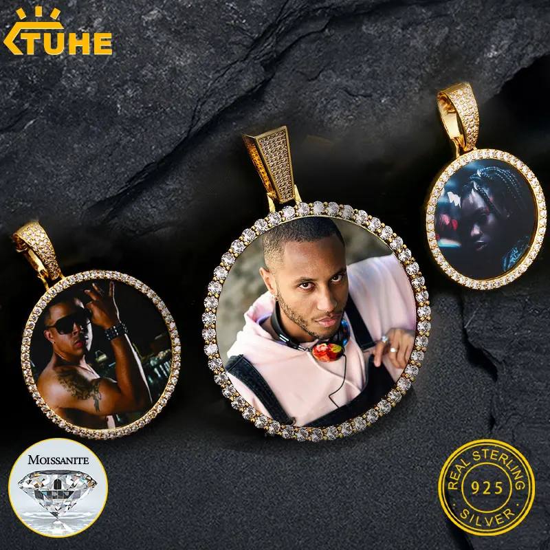 

TUHE Unisex Round Memory Medallions Moissanite Custom Photo Pendant Necklace For Men Hip Hop Jewelry 925 Silver Fine Jewelry