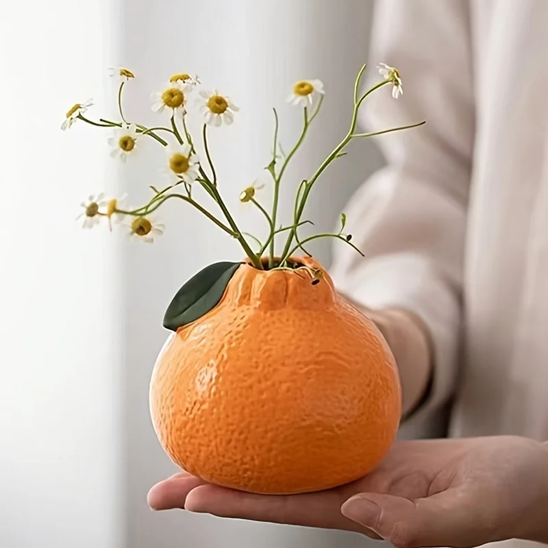 

1 Fashionable Orange Citrus Shaped Vase, Suitable Hydroponics - A Unique Choice For Living Room And Office Decoration