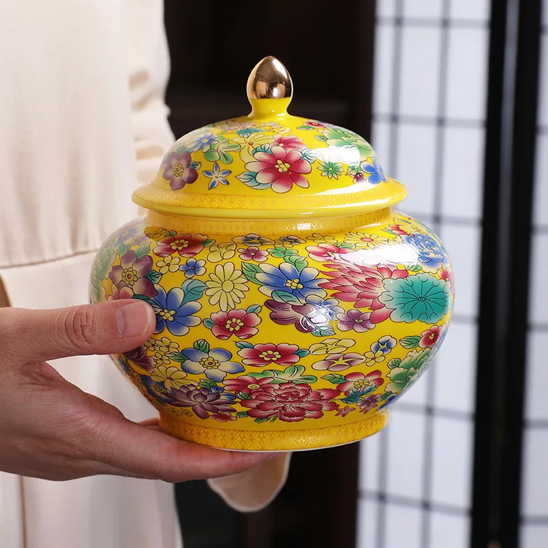 

Ceramic Tea Pot Porcelain General Jar Sealed Storage Chinese Vintage Container Organizer Box Household