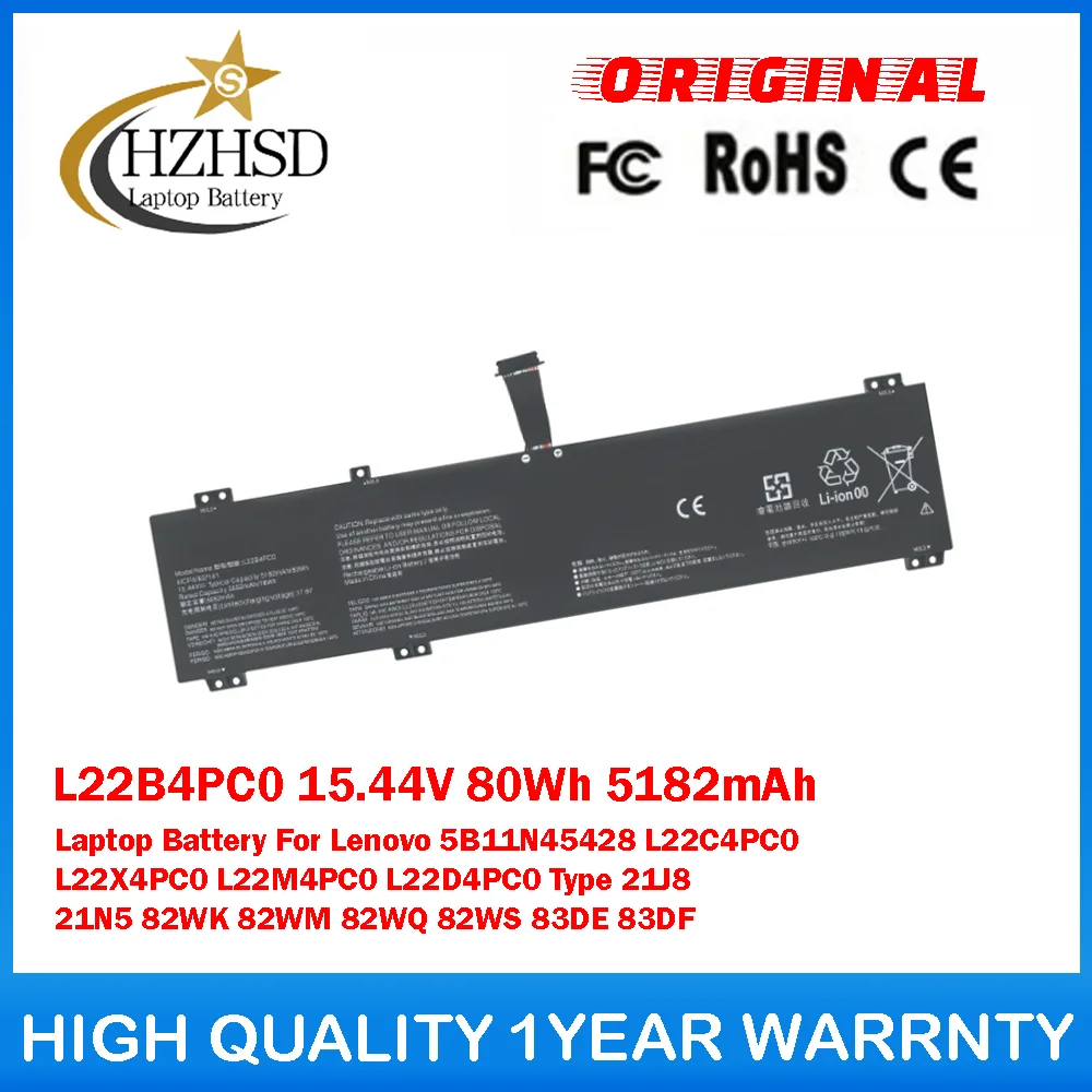 

L22B4PC0 15.44V 80Wh 5182mAh Laptop Battery For Lenovo 5B11N45428 L22C4PC0 L22X4PC0 L22M4PC0 L22D4PC0 Type 21J8 21N5 82WK 82WM