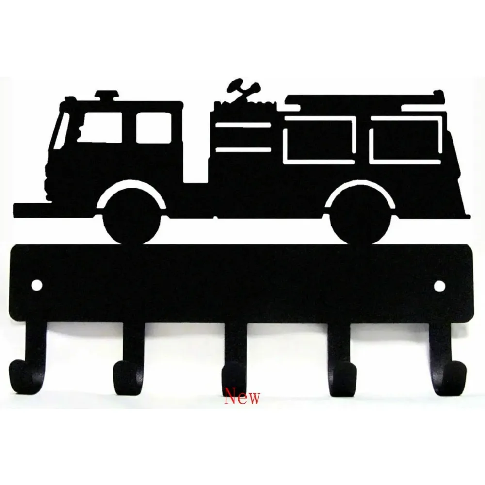 CIFBUY Fire Engine Truck Iron Key Rack 5 Hooks Metal Sculpture Rust Proof Outdoor Home Hanging Decor Gift Plaque Sign