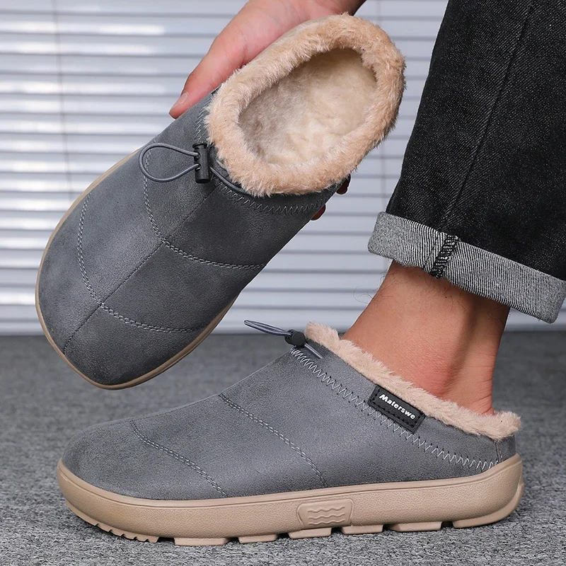 Herren-Baumwoll-Hausschuhe, Winter-Fleece-Futter, warme Birkenshoes, lässige Indoor- und Outdoor-Schuhe, rutschfeste Baumwollschuhe mit abgedeckter Ferse für den Heimgebrauch – Detail 1