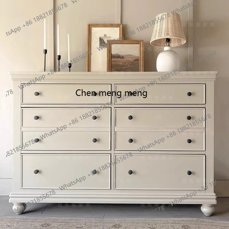 

French Retro Off-White Chest of Drawers Vintage Style Living Room Storage Cabinet Bedroom Entryway Side Cabinet