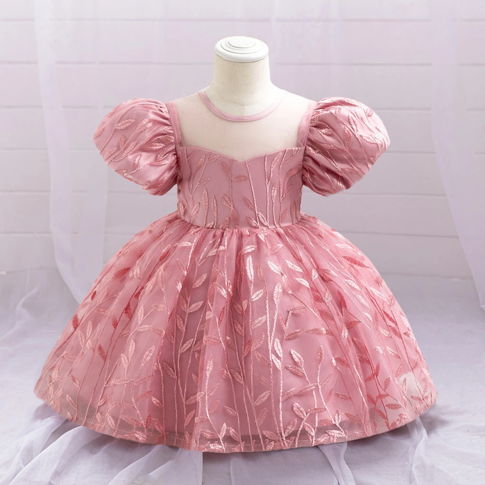 

Ceremony Flower 1st Birthday Dress For Baby Girl Clothes Short Sleeve Princess Dress Baptism Girls Dresses Elegant Party Gown