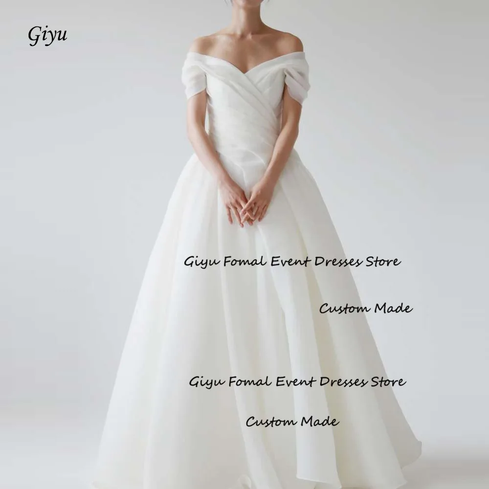 

Giyu Off Shoulder Organza A Line Korea Wedding Dresses Photoshoot Pleats Floor Length Bridal Gowns Corset Back Custom made