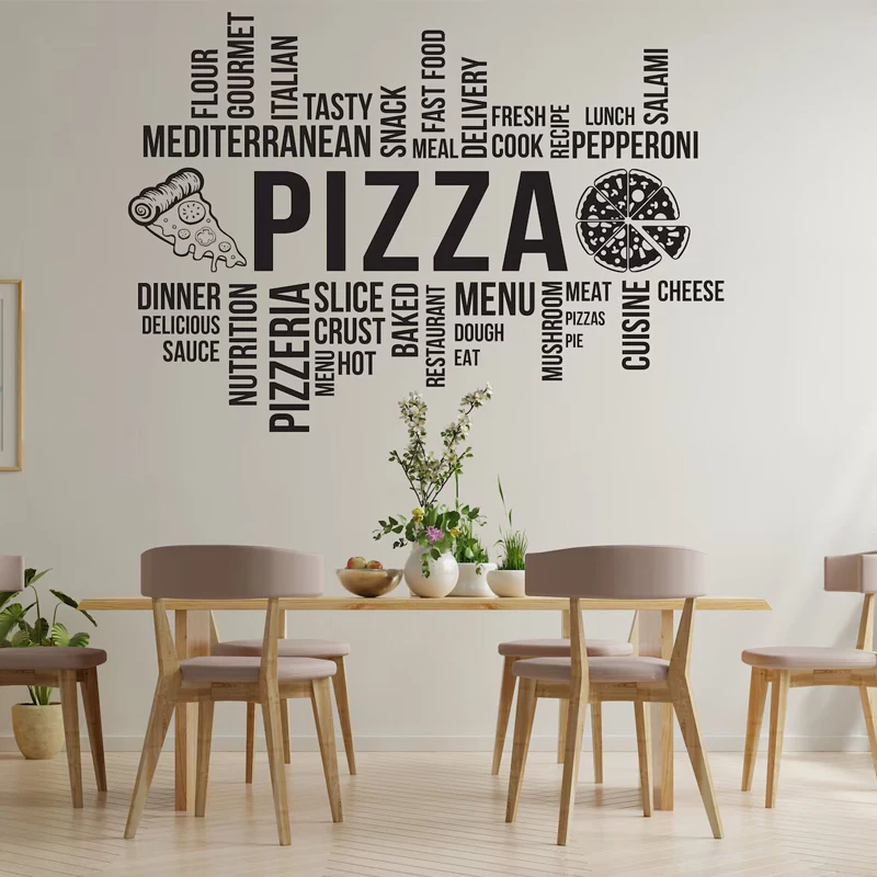 Pizza text cloud Wall Decal Restaurant window decoration Pizzeria Wall Sticker Pizza Art Window Decor E970