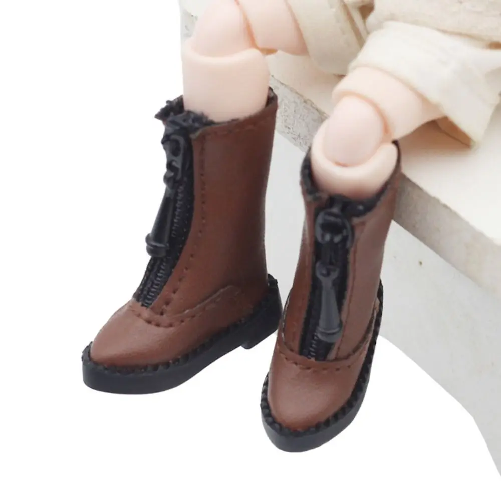 1 Pair High-top Obitsu 11 Doll Leather Boots Mini Metal Zipper 1/12 Bjd Doll Leather Shoes PU Leather Casual 1/12 Bjd Doll Boots