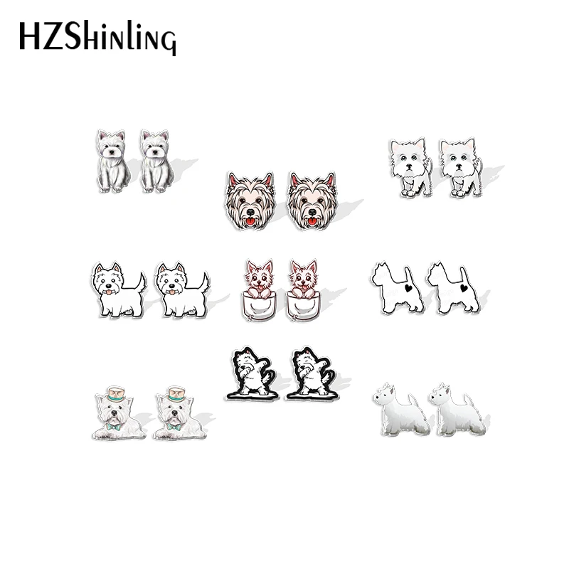 2021 New West Highlander Terrier Stud Earring Cute Dog Acrylic Resin Earrings Epoxy Handmade Jewelry Gifts Friends