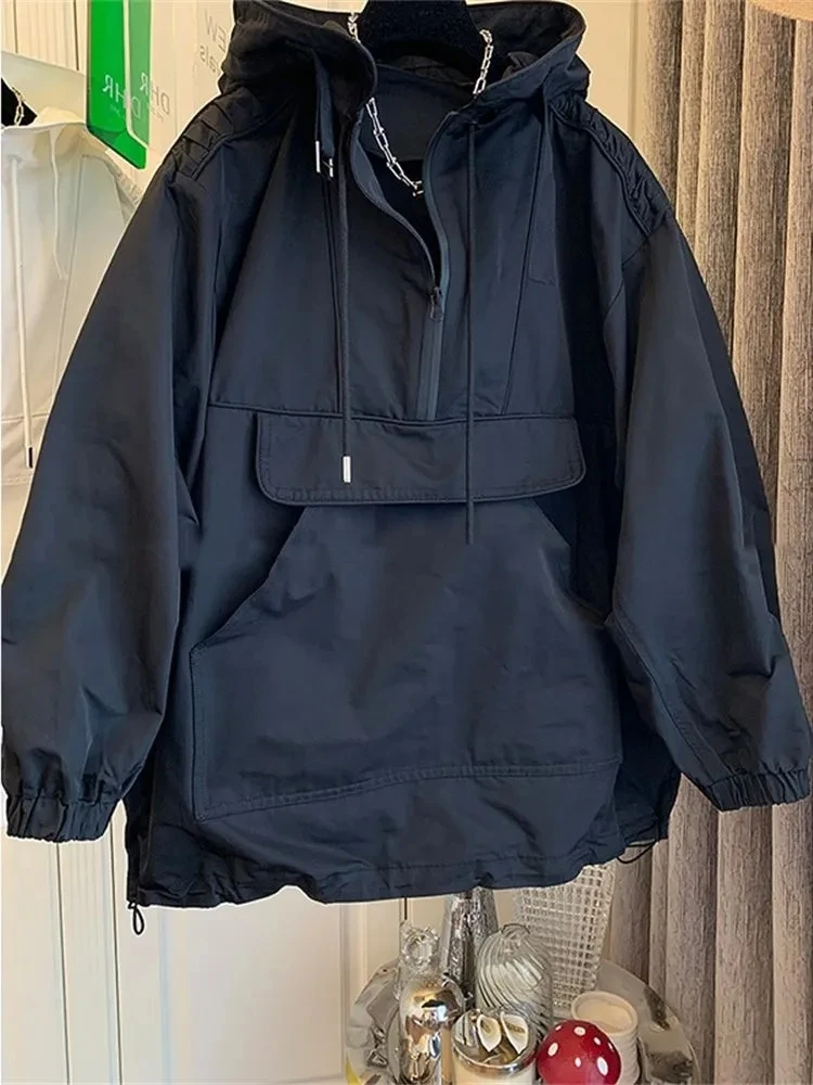 Plus Size 5XL 150kg Spring Hooded Jacket For Women Long Sleeve Windproof Jacket Pullover Oversized Outwear