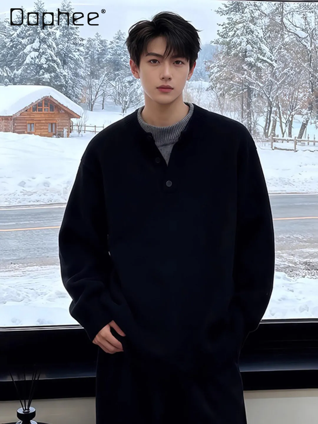 

Мужской свитер с V-образным вырезом, имитация двухслойности, черно-красный, для осенне-зимнего сезона, свободный крой, повседневный, на флисовой подкладке, утолщенный, белый трикотаж