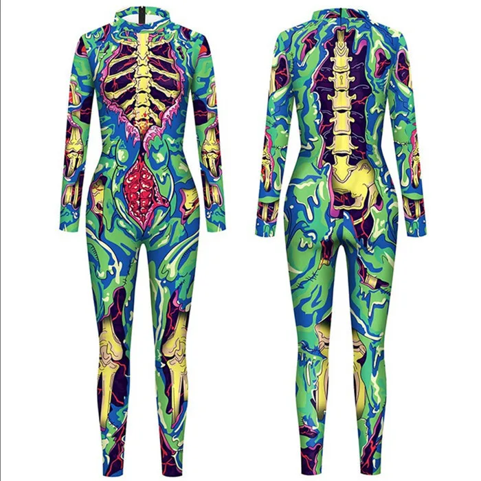 Damen Herren Karneval Cosplay Jumpsuit Skelett-Druck Halloween-Kostüm Fancy Party Catsuit Show Spandex Zentai Bodysuit Anzug – Detail 5
