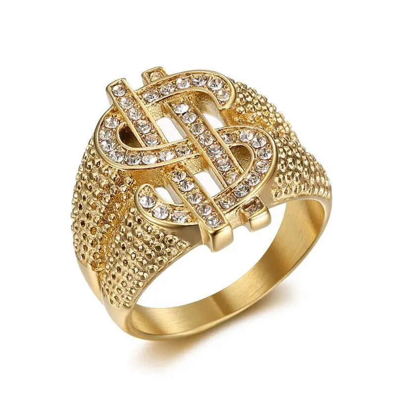

Нержавеющая сталь Титан Хип-Хоп Долар США Деньги Знак Богатый Bling Iced Out Панк Кольца для Мужчин Женщин Подарок Модные Ювелирные Изделия