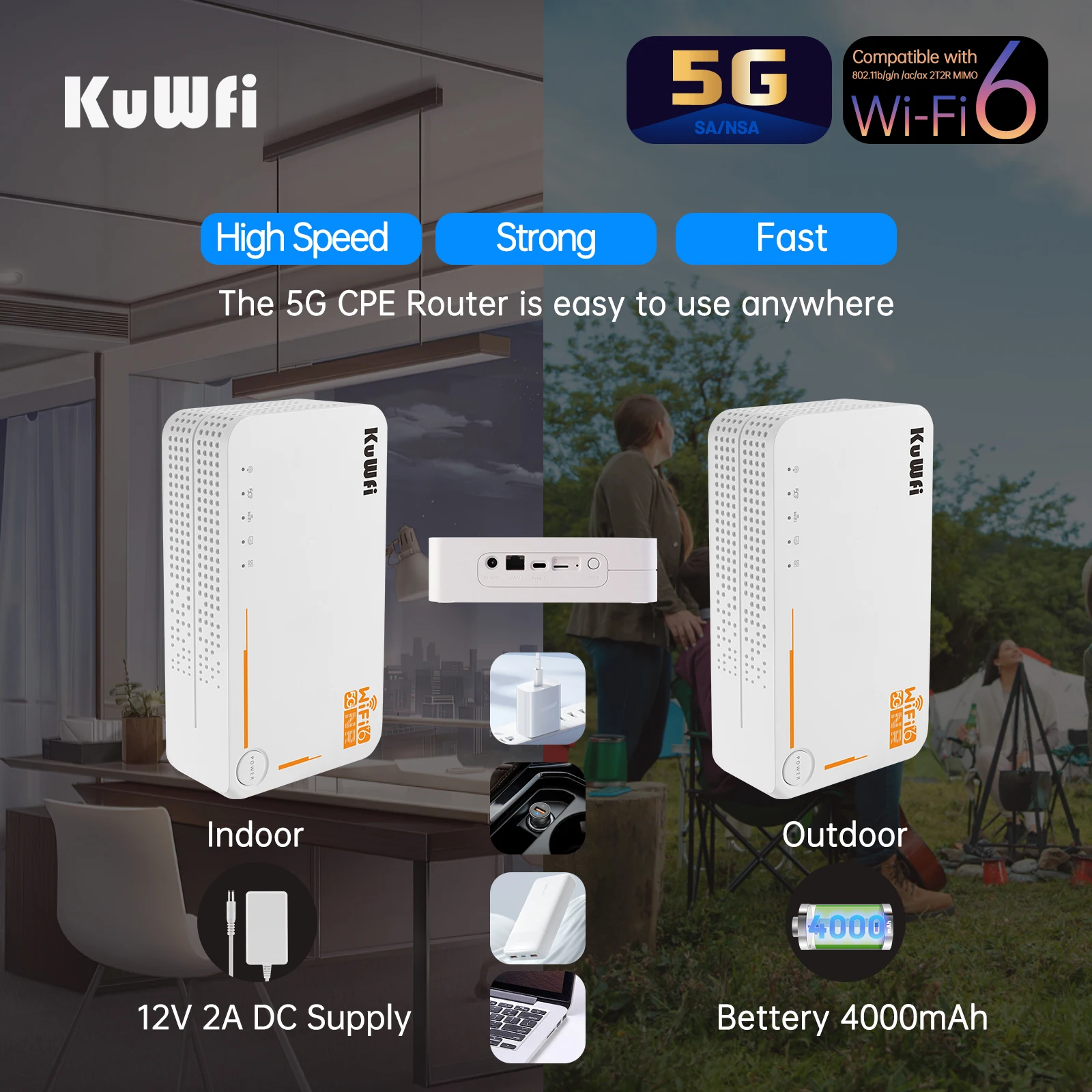 Imagem -05 - Kuwfi 5g Roteador sem Fio Wifi 4g Lte Roteador Hotspot Banda Dupla 2.4ghz & 5.8ghz com Slot para Cartão Sim Porta Lan 4000mah Bateria