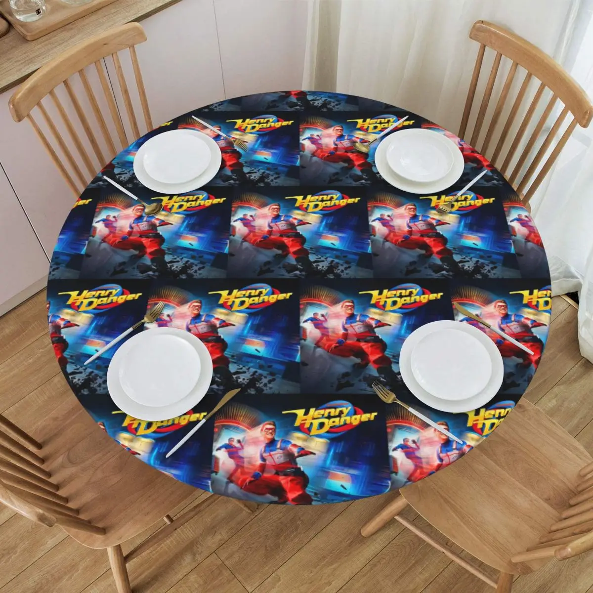 Henry Danger Waterproof Round Tablecloth Oilproof Table Cloth for Kitchen Events Dining Table Cover
