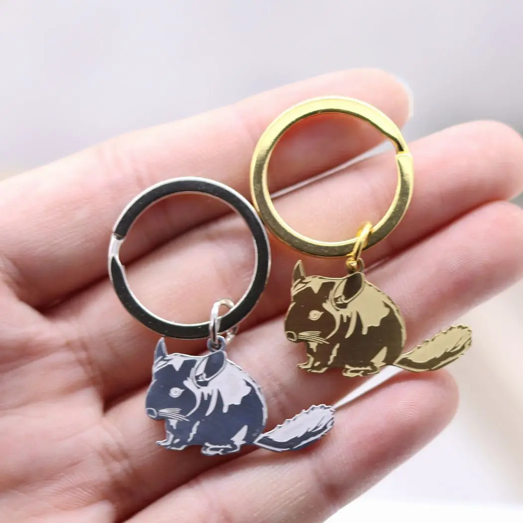 Stainless Steel Cute Guinea Pig Charms Keychain for Women Girl Jewelry Bag Car Key Ring Decor Cartoon Rodent Animal Kids Gifts