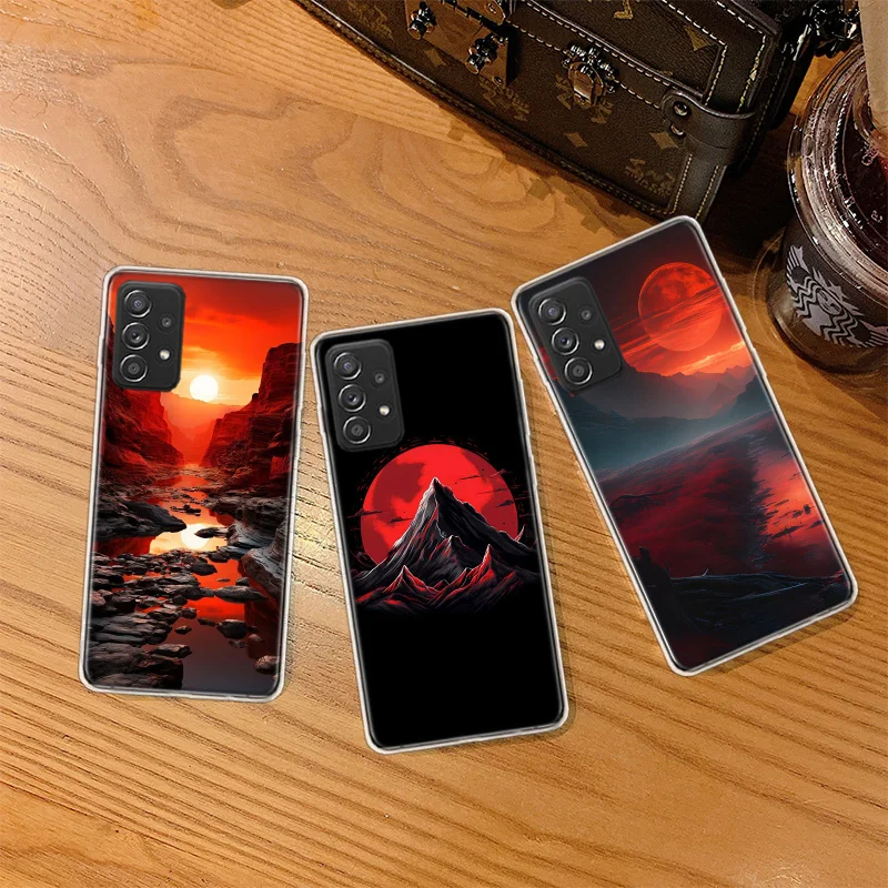 Red Moon and Dark Mountains Phone Case For Galaxy Note 20 Ultra 10 Lite 9 8 Samsung A15 A25 A35 A55 A05S M12 M21 M30S M31 M32 M5