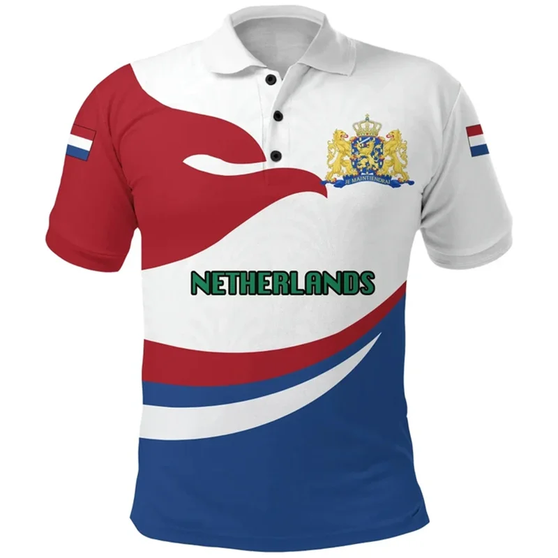 Netherlands 3d Print Flag Polo Shirt For Men National Emblem T-shirts Summer Casual Street Lapel Short Sleeve Tops Loose Shirts