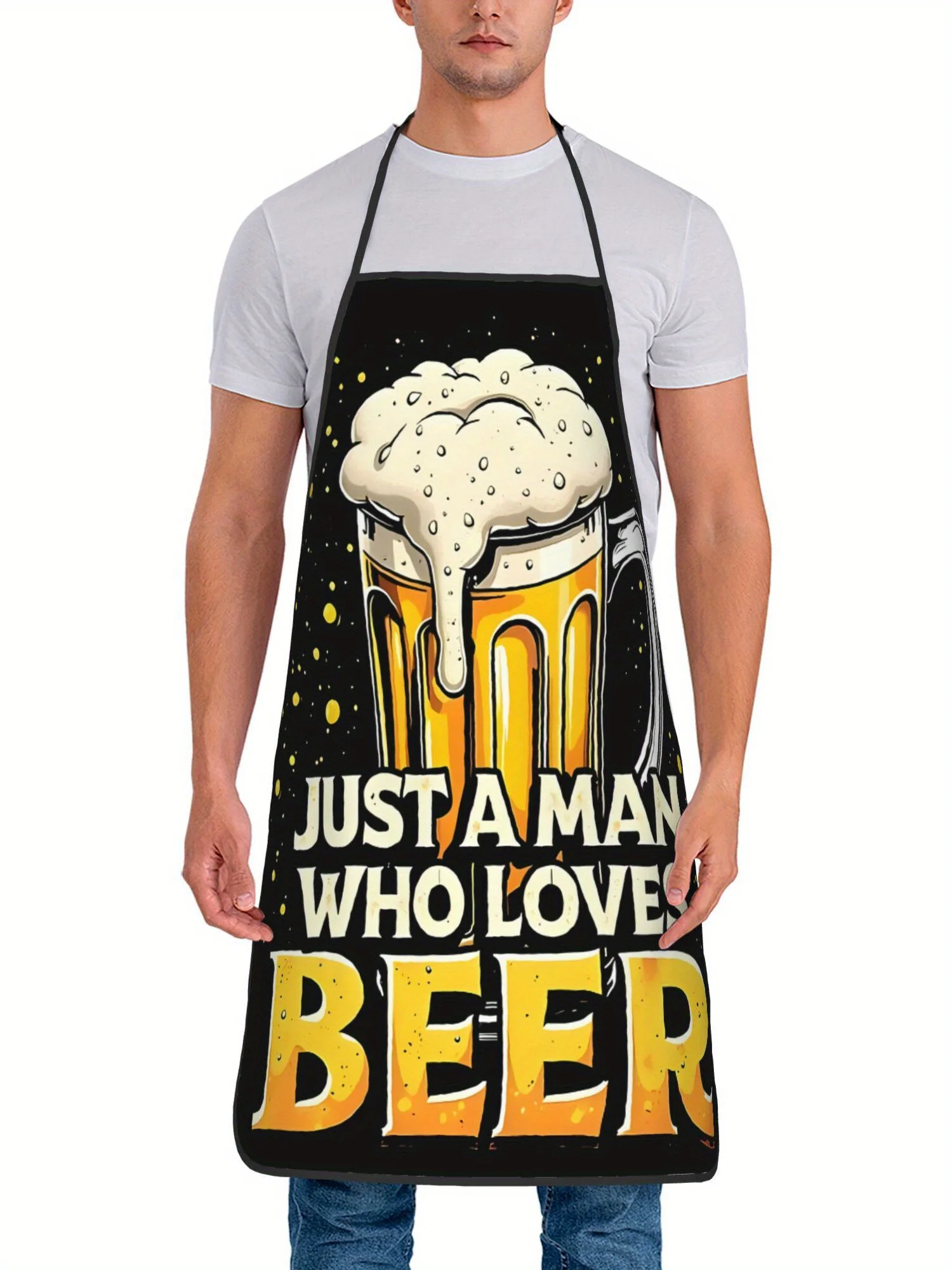 Retro Bierliebhaber-Schürze - "Nur für den Mann, der Bier liebt" bedrucktes Design mit Bierkrug & Sternen, Küchen- & BBQ-Schürze zum Kochen