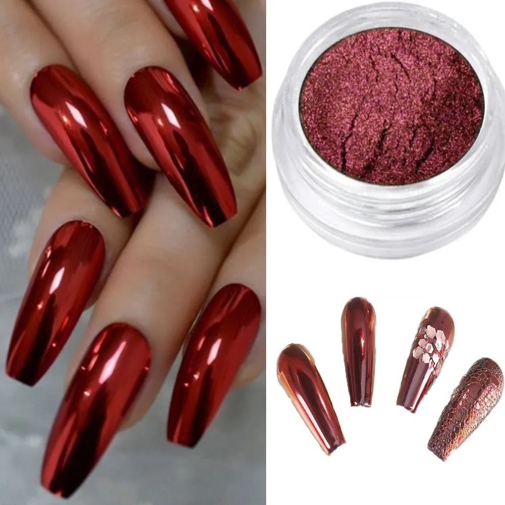 1 barattolo di glitter per unghie effetto specchio camaleonte rosso net0.5g polvere per unghie cromata metallizzata scintillante lucentezza lucidatura UV polvere per manicure
