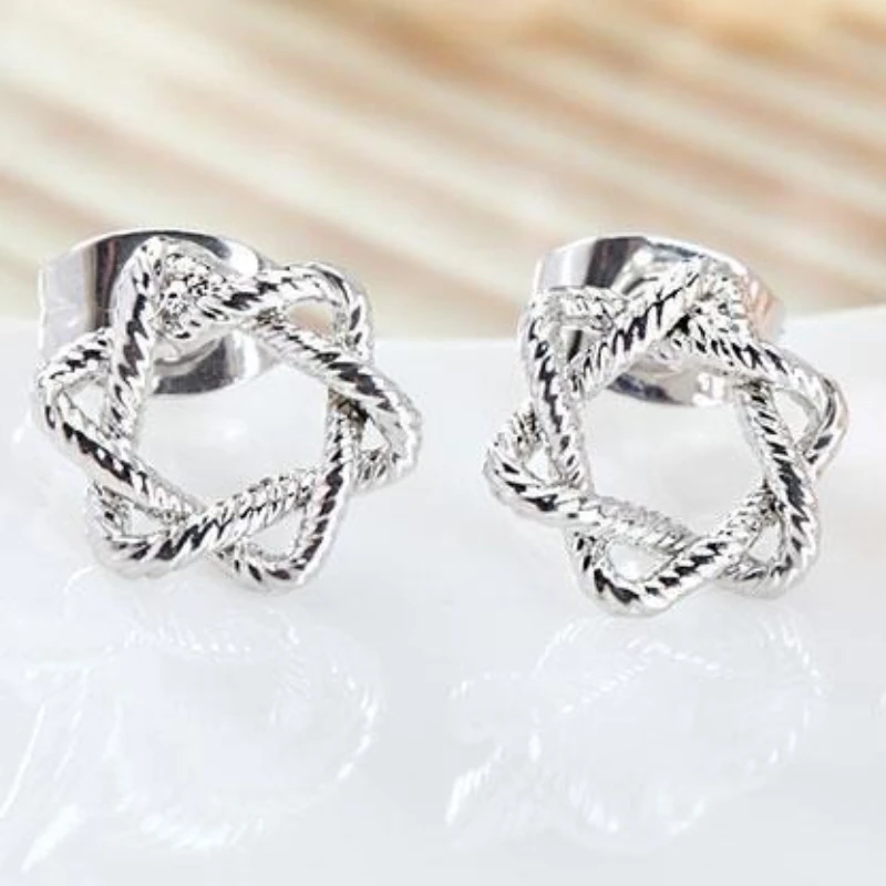 

Серьги-гвоздики из чистого серебра 925, стильный изысканный милый дизайн с гексаграммой, новый стиль, корейская версия, простые украшения для ушей для женщин