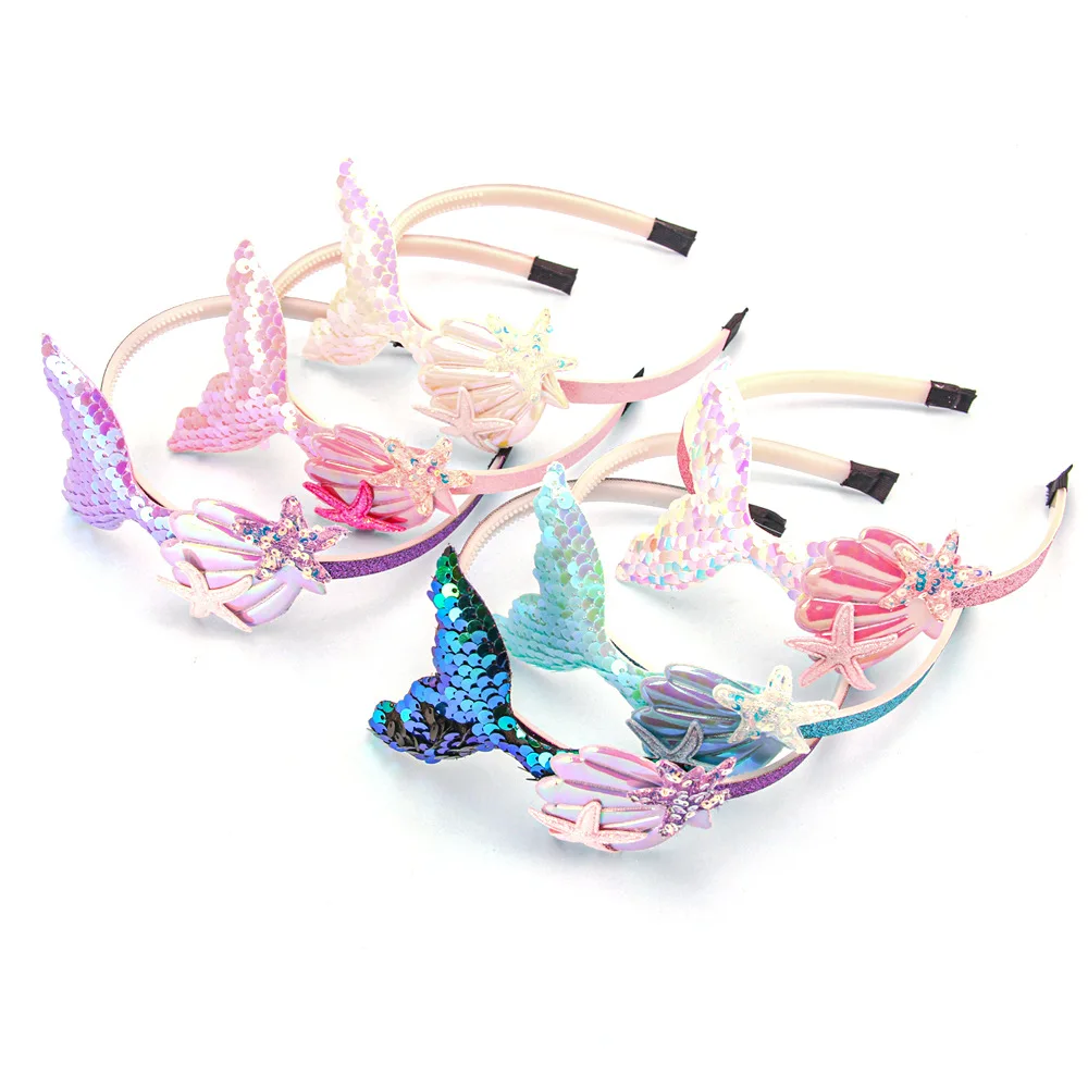 New Anime Mermaid Hairband Princess Sequins Headband Children's Headwear Cartoon Girl Hair Accessories Kids Gifts