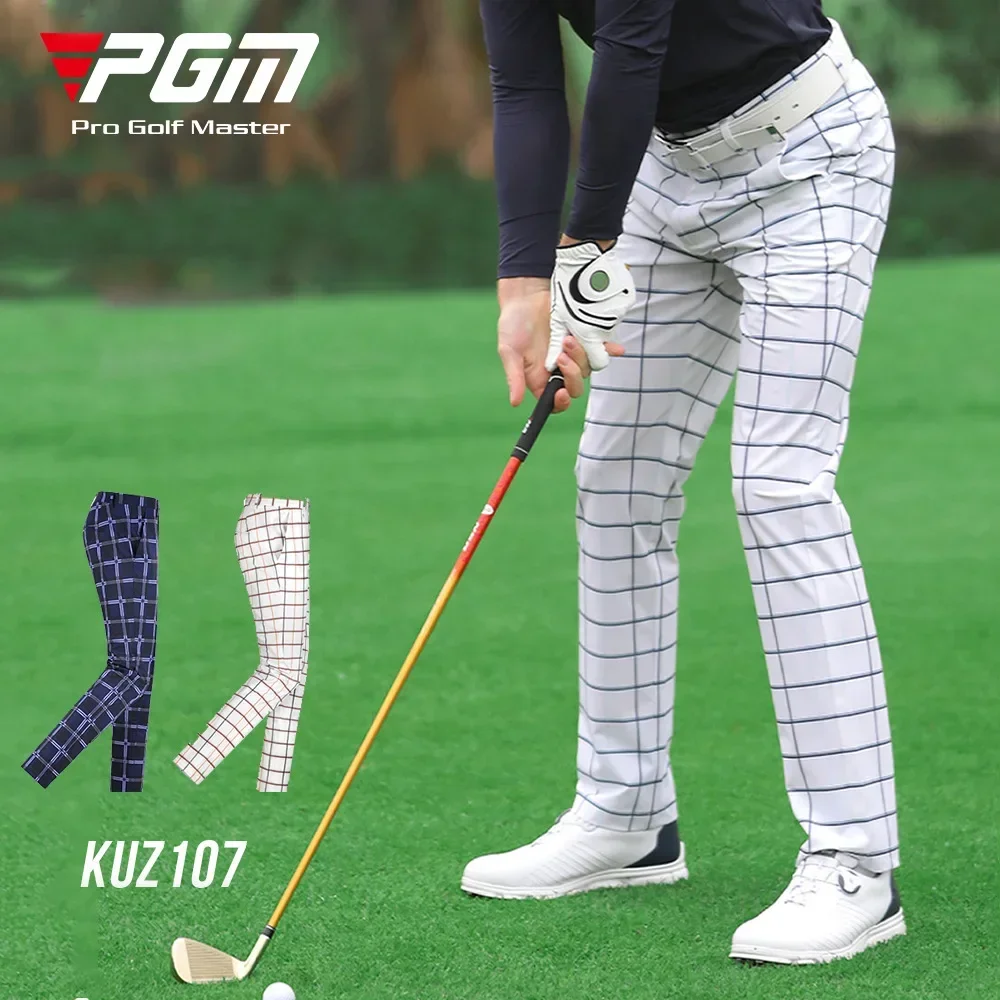 

PGM Summer Mens Trousers Golf Pants Waterproof Plaid Pants Male Elastic Stretch Sports Trousers Outdoor Golf Sweatpants KUZ107